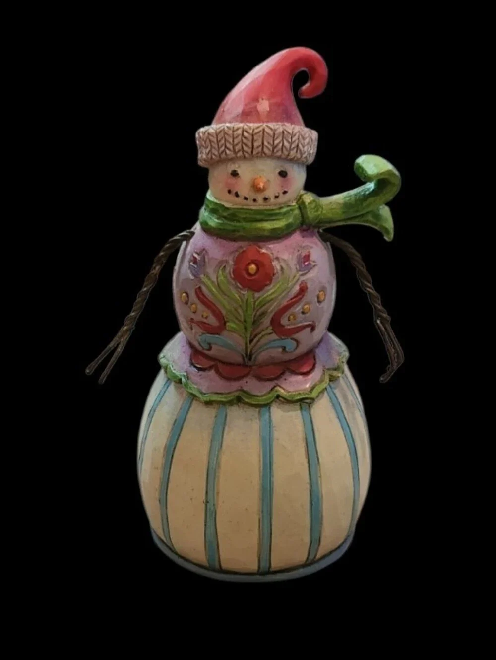 Jim Shore Heartwood Creek Pink and Green Hand-Painted Snowman Figurine